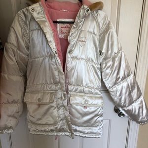 OshKosh puffy white jacket with hood and pink
